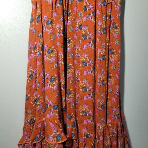 Free People Ladies Size Small Floral Frilled Chemise Dress Orange - Picture 9 of 10